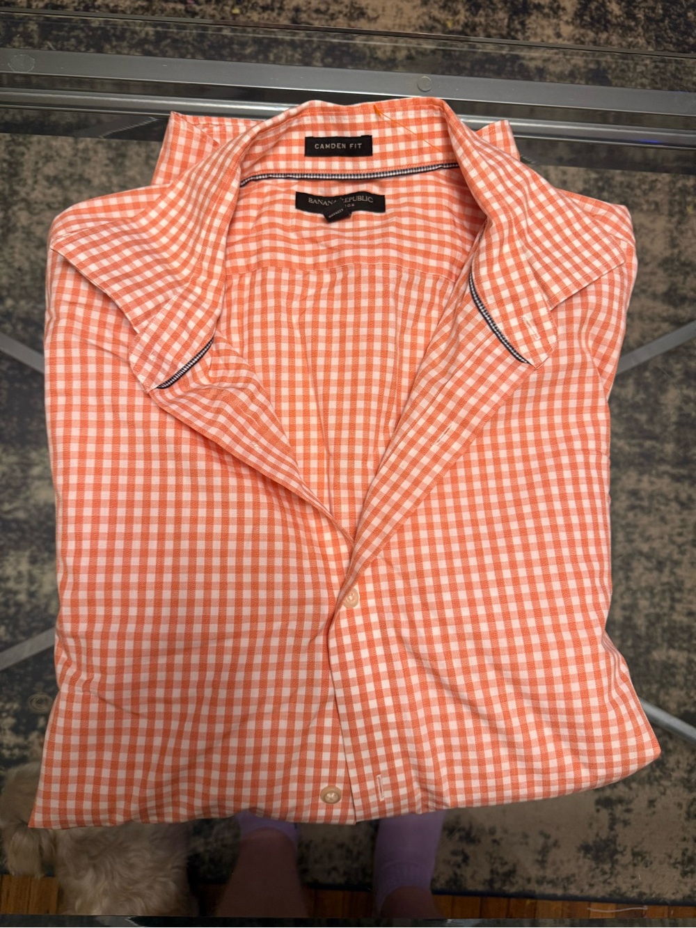 Large Banana Republic Orange and White Gingham Button-Down Shirt